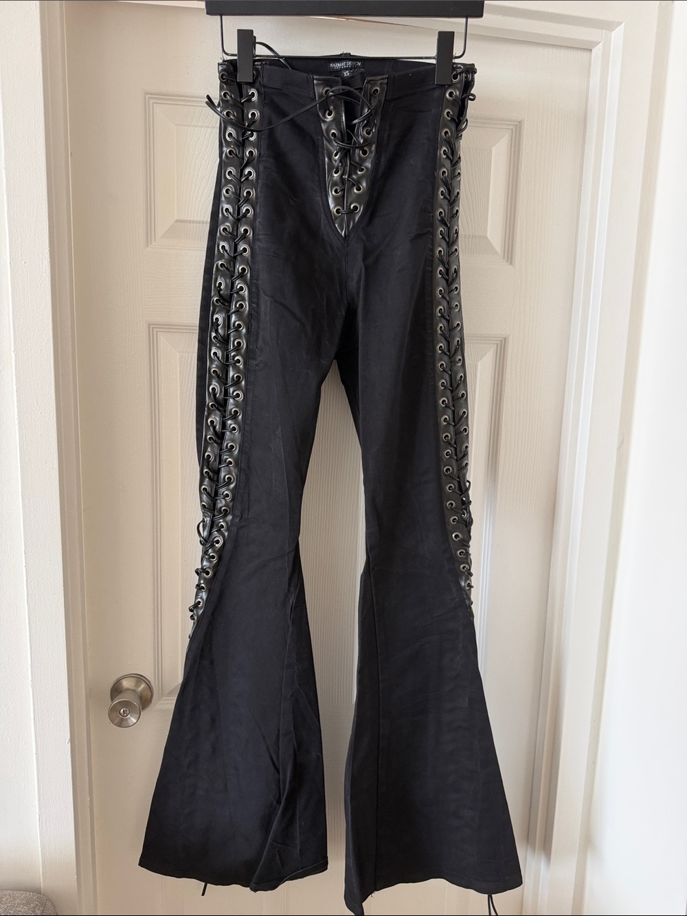 Black Lace-Up Flared Pants
